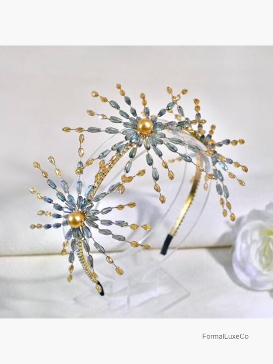 Crystal Beaded Flower Tiara Hairpiece Bridal Prom Headband main image 6
